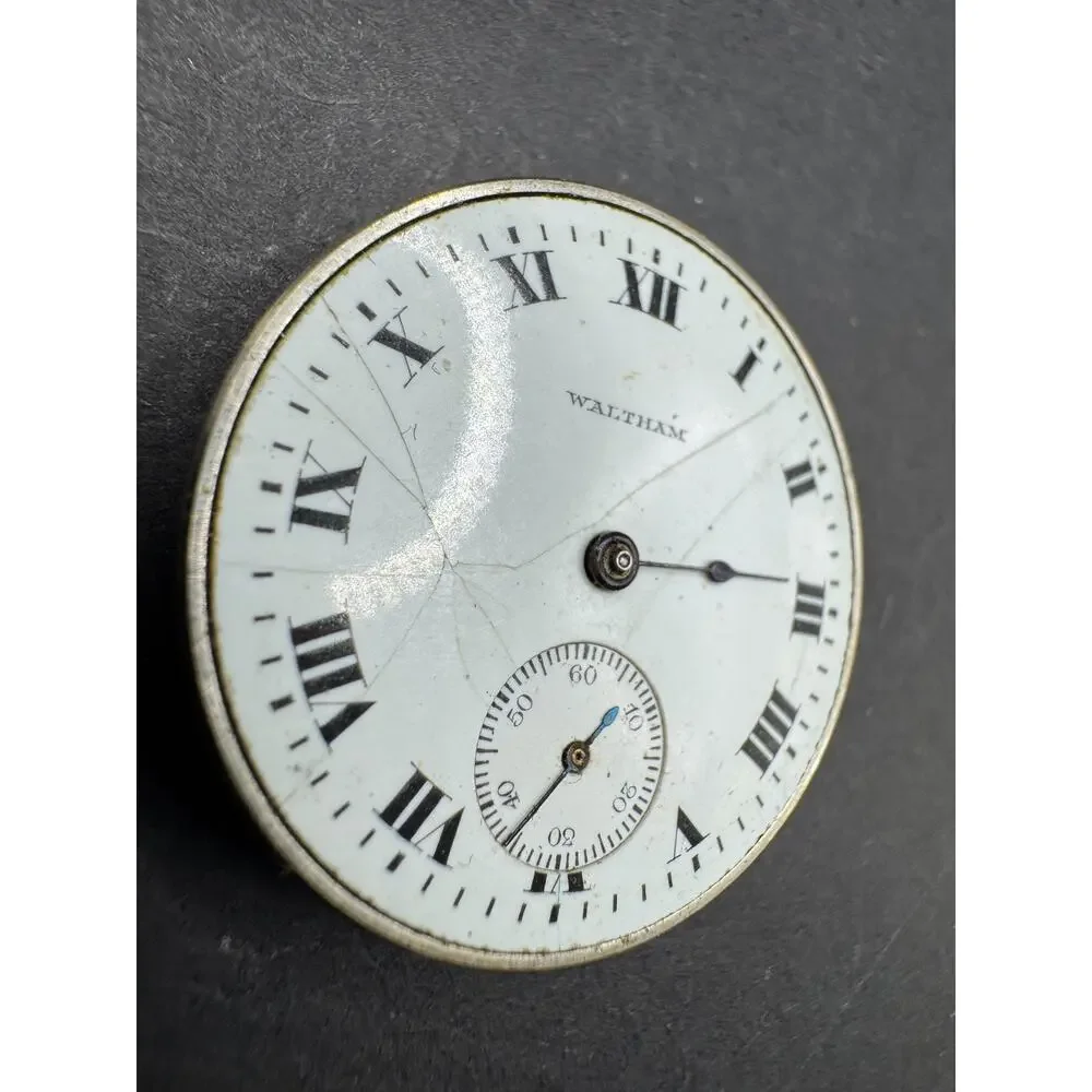 Antique Waltham Pocket Watch Movement White Dial 24.4MM For Parts/Repair